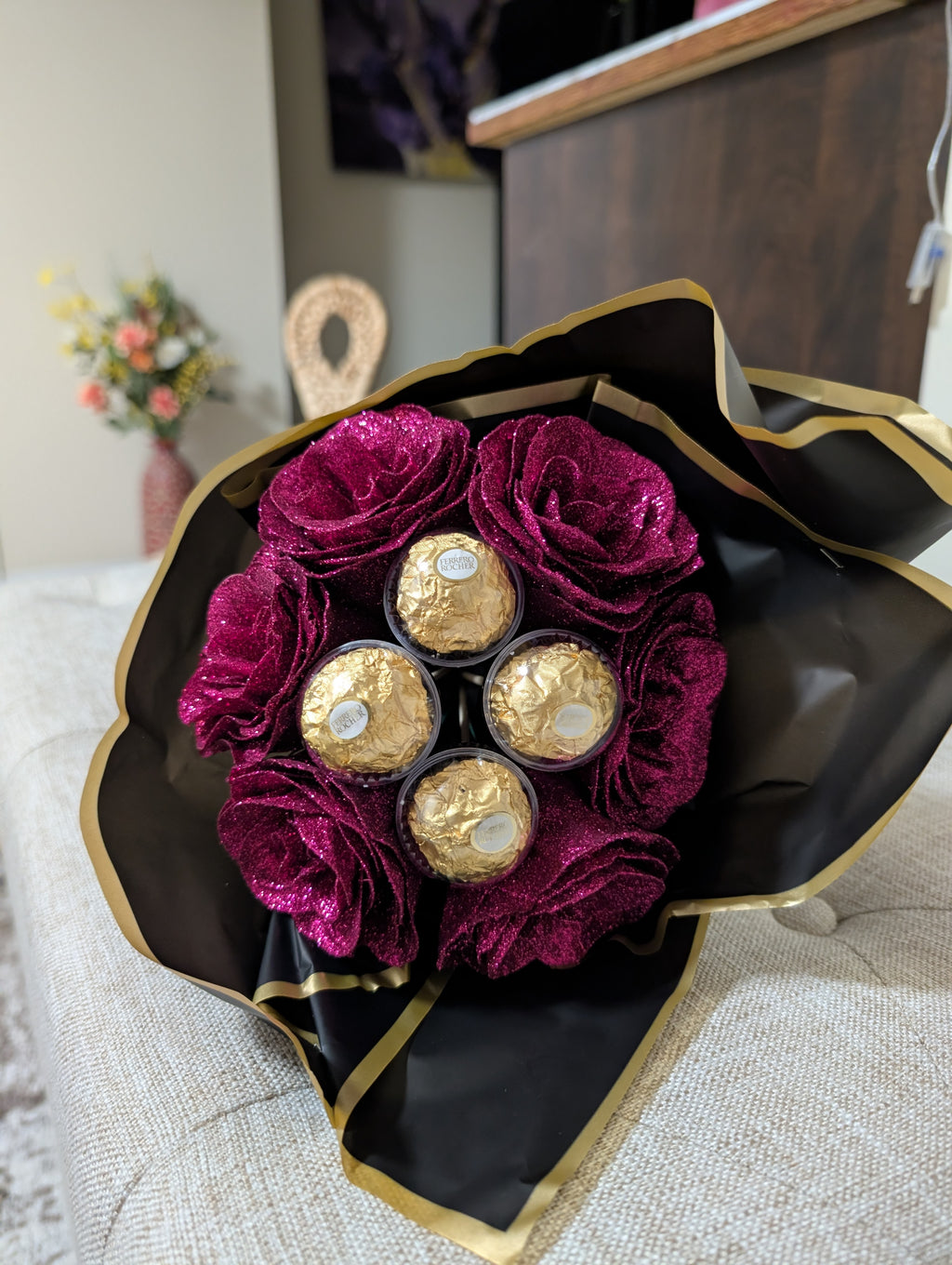 Nush glitter flower and ferroro rocher bouquet
