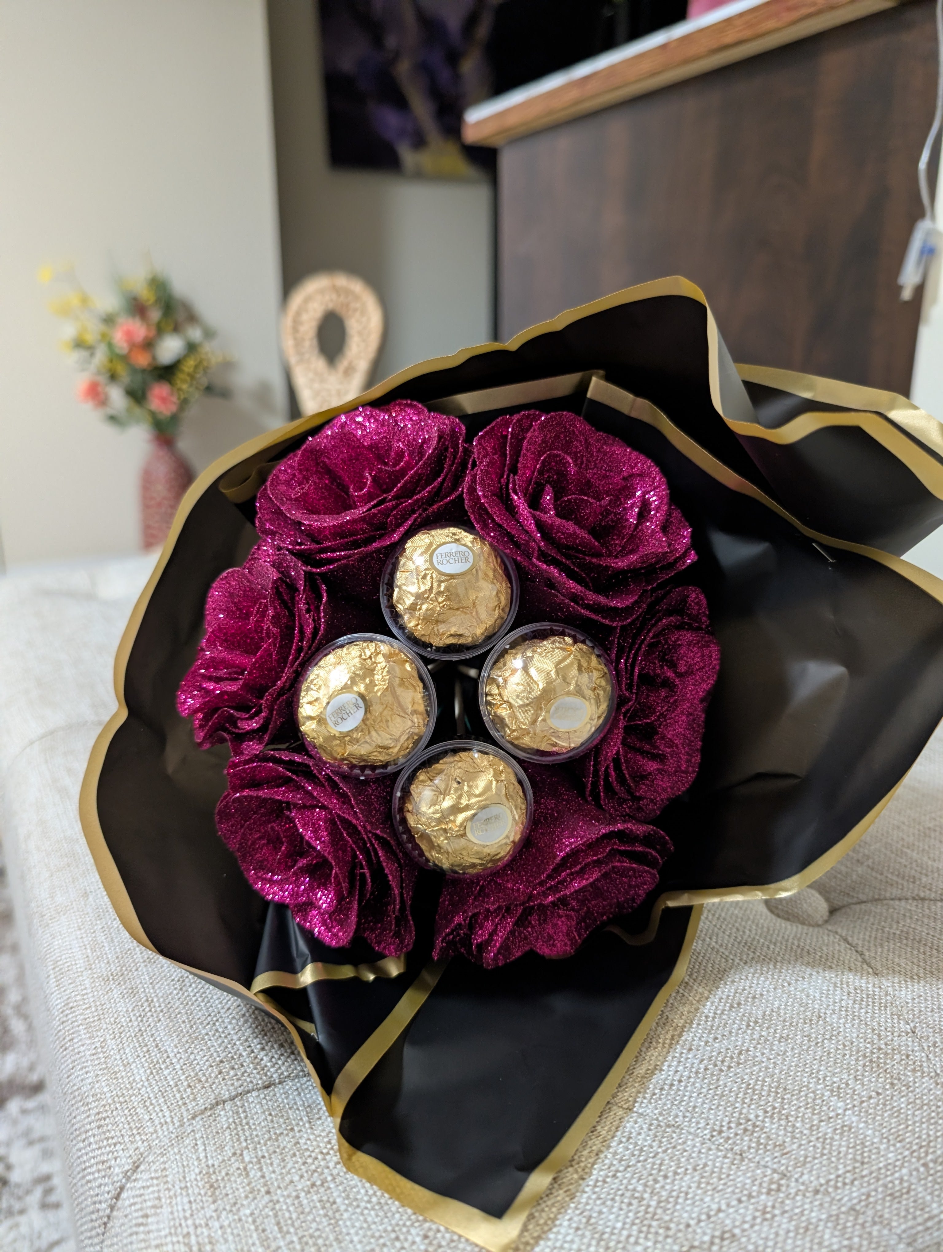 Nush glitter flower and ferroro rocher bouquet